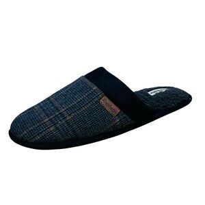 Dearfoams Slip On Cozy Gel Infused Black Plaid Bound Scuff Slippers Sz 11-12